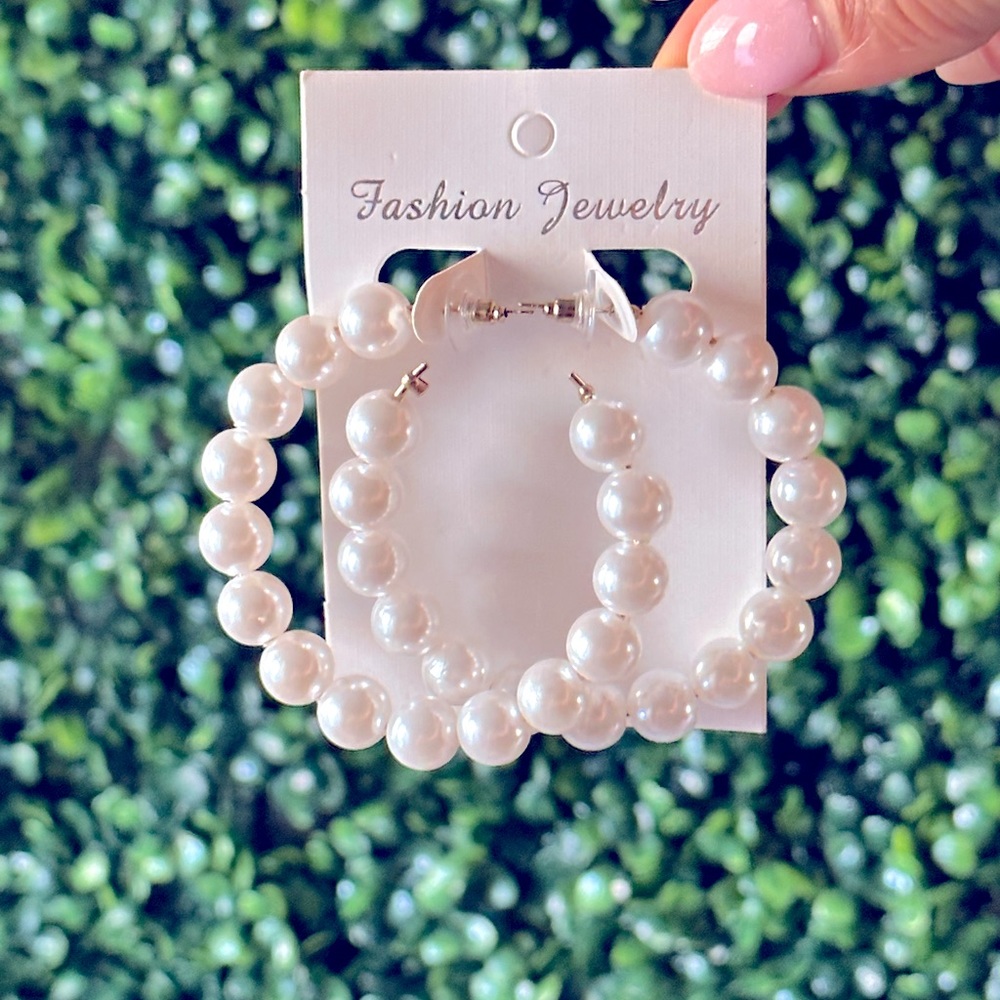 NWT Pearl Hoop Earrings